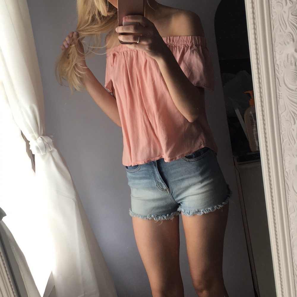 Pink blush off the shoulder top